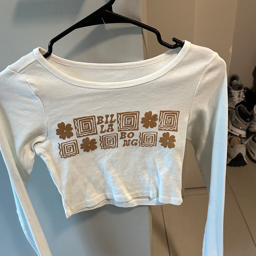Billabong White and Brown Graphic Crop Top